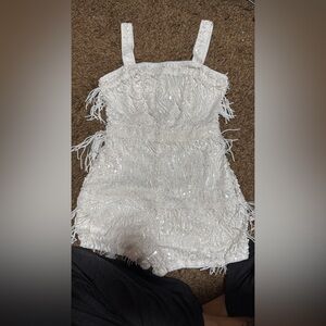 White Sequin Fringe Romper